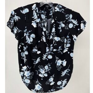 Torrid Blouse‎ Harper Size 1x Pullover Black Floral Print Boho Short Sleeve Top